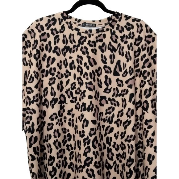 Shein Womens Plus Size 4XL Leopard Print Crewneck Short Sleeve Blouse Top - Picture 3 of 7